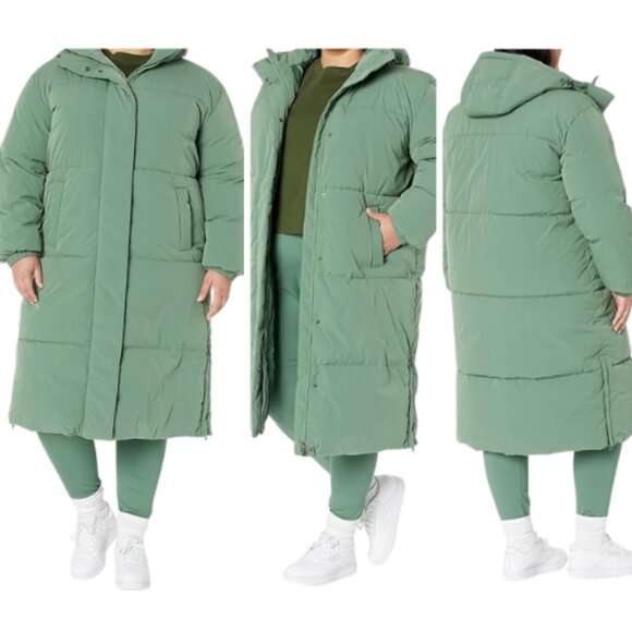 🆕 Women’s Size 1X Oversized Sage Long Puffer Jacket- Water-Resistant, Hooded - Picture 1 of 4